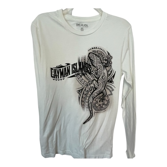 del sol Tops - Graphic White Long Sleeve Tee with Black Design color changes in the sun